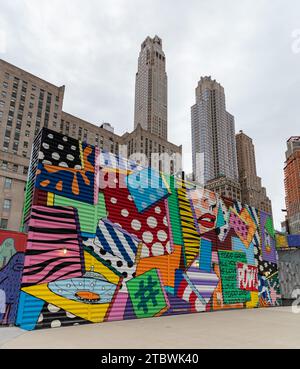 Une photo du Colorful mural Project à côté du New York World Trade Center Banque D'Images