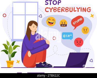 Arrêtez la cyberintimidation Vector Illustration de Haters en ligne avec Internet intimidé, trolling et discours de haine dans la conception de fond de dessin animé plat Illustration de Vecteur