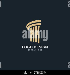 Monogramme MK avec conception d'icône de pilier, design de luxe et logo juridique moderne graphique vectoriel d'idées Illustration de Vecteur