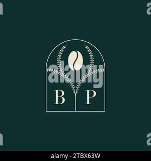 BP combinaison unique et simple de conception de logo de lettres et de grain de café Illustration de Vecteur