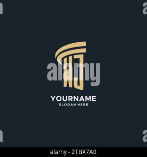 Monogramme WJ avec conception d'icône de pilier, design de luxe et logo juridique moderne graphique vectoriel d'idées Illustration de Vecteur