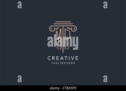 Logo de monogramme MP avec icône de forme de pilier, logo de design de luxe et élégant pour les idées de conception de logo de style initial de cabinet d'avocats Illustration de Vecteur