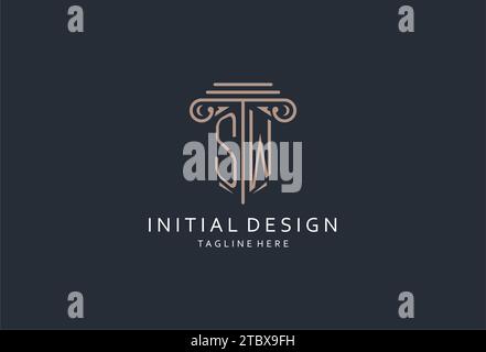 Logo monogramme SW avec icône de forme de pilier, logo de luxe et élégant pour les idées de conception de logo de style initial de cabinet d'avocats Illustration de Vecteur