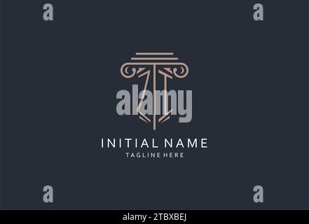 Logo de monogramme de ZI avec icône de forme de pilier, logo de design de luxe et élégant pour les idées de conception de logo de style initial de cabinet d'avocats Illustration de Vecteur