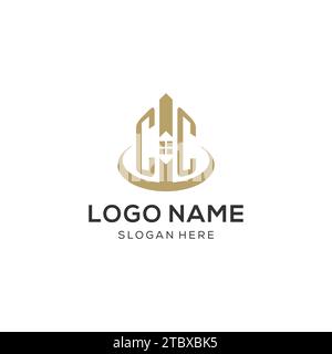 Logo CC initial avec icône de maison créative, graphique vectoriel de conception de logo immobilier moderne et professionnel Illustration de Vecteur