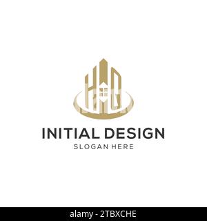 Logo HQ initial avec icône de maison créative, graphique vectoriel de conception de logo immobilier moderne et professionnel Illustration de Vecteur
