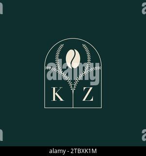 KZ combinaison unique et simple de conception de logo de lettres et de grain de café Illustration de Vecteur