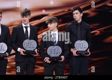 SZTUKA Kacper, Championnat de Formule 4 certifié par FIA - F4 Italie, portrait ISCHER Ethan, Championnat de Formule 4 certifié par FIA - F4 CEZ, portrait RODRIGUES José Eduardo, Championnat d'Europe de course de camions Goodyear FIA pour Young Star, portrait lors de la cérémonie de remise du Prix FIA Rallye & circuit 2023 à Baky le 9 décembre 2023 au Bakou Convention Center à Bakou, Azerbaïdjan - photo Grégory Lenormand/DPPI crédit : DPPI Media/Alamy Live News Banque D'Images