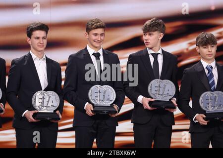 SZTUKA Kacper, Championnat de Formule 4 certifié FIA - F4 Italie, portrait GILTAIRE Evan, Championnat de Formule 4 certifié FIA - F4 France, portrait SHARP Louis, Championnat de Formule 4 certifié FIA - F4 UK, portrait ISCHER Ethan, Championnat de Formule 4 certifié FIA - F4 CEZ, portrait lors de la cérémonie de remise du Prix FIA Rallye & circuit 2023 à Baky le 9 décembre 2023 au Bakou Convention Center à Bakou, Azerbaïdjan - photo Grégory Lenormand/DPPI crédit : DPPI Media/Alamy Live News Banque D'Images