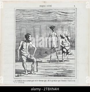 Je me demande juste qui aurait pu être le joker qui insistait sur le fait que l'homme était au sommet de la création, d'après "Summer sketches", publié dans le Charivari, 24 juillet 1865 1957 par Destouches Banque D'Images