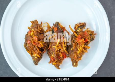 Poisson-chat thaï traditionnel sauté avec pâte de curry cuisine du Sud, recette traditionnelle Banque D'Images