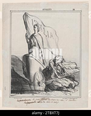 La presse réactionnaire, essayant en vain de bloquer les roues, de "nouvelles du jour", publié dans "le Charivari" 1922 par honore Daumier Banque D'Images