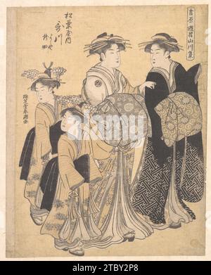 L'Oiran Utagawa de Matsubaya assisté par son Kamuro Yoshino et Tatsuta 1914 par Katsukawa Shuncho Banque D'Images