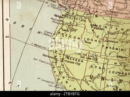 Une carte politique vintage / antique en sépia montrant l'ouest des États-Unis. Banque D'Images