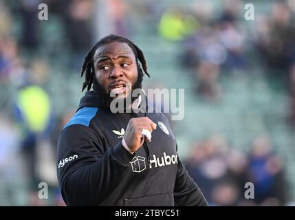 9 décembre 2023, The Recreation Ground, Bath, Somerset, Angleterre; Investec Champions Cup Rugby, Bath contre Ulster ; Beno Obano de Bath se réchauffe Banque D'Images