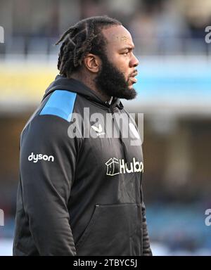 9 décembre 2023, The Recreation Ground, Bath, Somerset, Angleterre; Investec Champions Cup Rugby, Bath contre Ulster ; Beno Obano de Bath se réchauffe Banque D'Images