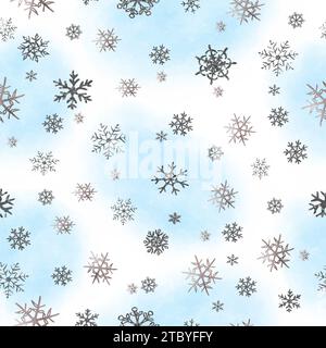 Motif sans couture bleu aquarelle argentée de flocons de neige pour textile ou fonds d'écran vecteur pour la conception de Noël. Illustration de Vecteur