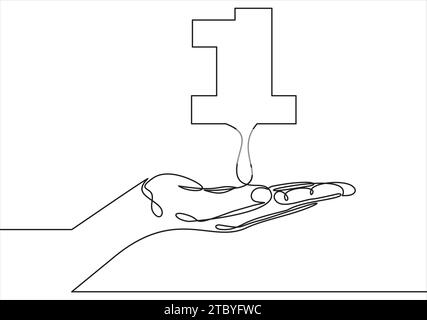 Homme en tenant dans la paume de vos mains numéro UN. ligne continue. Illustration de Vecteur