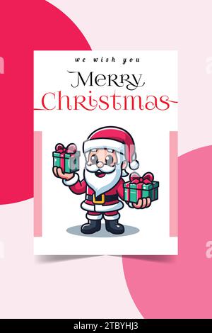 Noël Imprimer carte de format a4 prêt avec mascotte du Père Noël Illustration de Vecteur