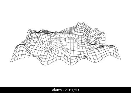 paysage numérique abstrait avec des particules filaires fluides Illustration de Vecteur