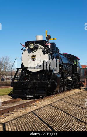 Mendota, Illinois - États-Unis - 7 décembre 2023 : la locomotive à vapeur 1923 CB et Q au Musée ferroviaire de l'Union Depot à Mendota, Illinois, États-Unis Banque D'Images