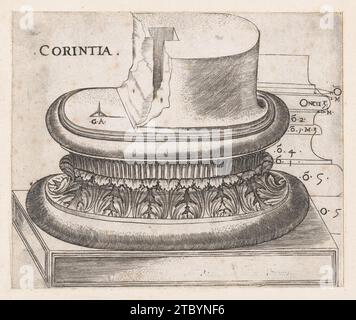 Base corinthienne, tirée de 'Speculum Romanae Magnificentiae' 1941 par Monogrammist G.A. & The Caltrop Banque D'Images