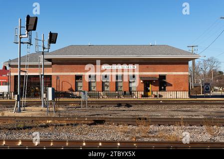 Mendota, Illinois - États-Unis - 7 décembre 2023 : extérieur de l'Union Depot Railroad Museum à Mendota, Illinois, États-Unis. Banque D'Images