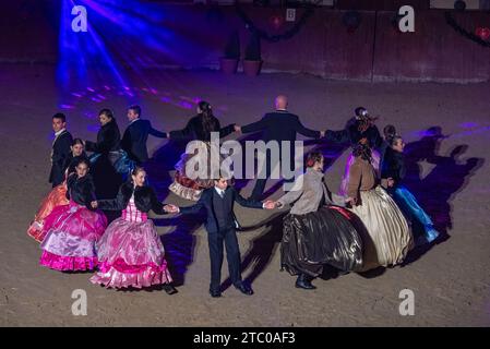 DJAKOVO, Hrvatska. 09 décembre 2023. The Lipizzaner Christmas ball, un programme musical et scénique dans lequel 30 beaux étalons se sont produits avec leurs cavaliers de dressage, cavaliers et chauffeurs de calèche. Ensemble, ils ont raconté une nouvelle histoire de Noël passionnante à leurs invités. DJAKOVO stables est l'organisateur du bal, à Djakovo, Croatie, le 09 décembre 2023. Photo : Davor Javorovic/PIXSELL crédit : Pixsell/Alamy Live News Banque D'Images