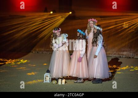 DJAKOVO, Hrvatska. 09 décembre 2023. The Lipizzaner Christmas ball, un programme musical et scénique dans lequel 30 beaux étalons se sont produits avec leurs cavaliers de dressage, cavaliers et chauffeurs de calèche. Ensemble, ils ont raconté une nouvelle histoire de Noël passionnante à leurs invités. DJAKOVO stables est l'organisateur du bal, à Djakovo, Croatie, le 09 décembre 2023. Photo : Davor Javorovic/PIXSELL crédit : Pixsell/Alamy Live News Banque D'Images