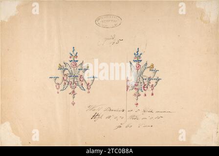 Une des vingt-trois feuilles de dessins de verrerie (miroirs, lustres, gobelets, etc.) 1967 par Compagnia di Venezia e Murano Banque D'Images