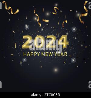 Bonne année 2024 Salutations sur fond de célébration Illustration de Vecteur