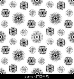 Motif sans couture avec des fleurs en forme de flocons de neige en forme de cercle. Illustration vectorielle dessinée à la main. Banque D'Images