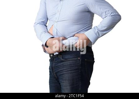 Cliché isolé d'un homme obèse portant une chemise serrée Banque D'Images