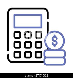 Calculatrice avec des pièces indiquant le vecteur de concept comptable, icône de calcul d'argent. Illustration de Vecteur