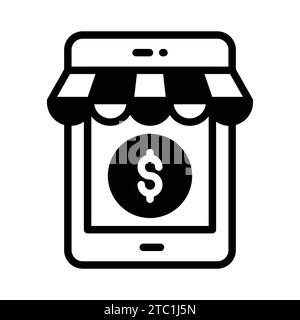 Pièce de monnaie dollar à l'intérieur du téléphone, Un concept d'icône de commerce m, conception de vecteur de boutique mobile. Illustration de Vecteur