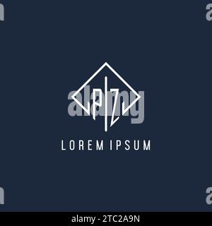 Logo initial PZ avec graphique vectoriel de conception de style rectangle de luxe Illustration de Vecteur