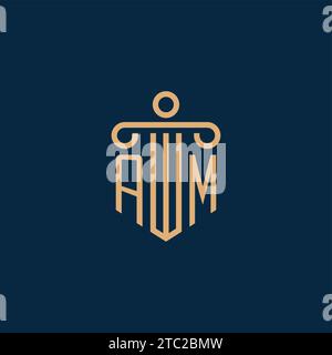 AM initial pour le logo de cabinet d'avocats, logo d'avocat avec l'icône de pilier Illustration de Vecteur