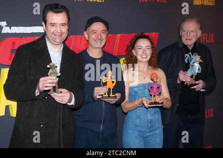 (De gauche à droite) Daniel Mays, Sam Fell, Josie Sedgwick-Davies et David Bradley arrivent pour une projection spéciale de Chicken Run : Dawn of the Nugget au Picturehouse Central à Londres. Date de la photo : dimanche 10 décembre 2023. Banque D'Images