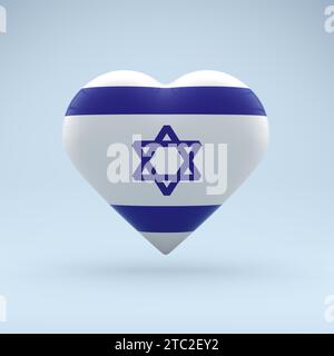 Symbole d'État d'Israël sur badge brillant. Icône en forme de cœur avec l'image du drapeau national d'Israël comme symbole de fierté, de soutien. Banque D'Images