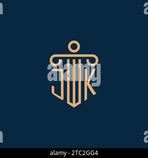 JK initial pour le logo du cabinet d'avocats, logo d'avocat avec l'icône de pilier Illustration de Vecteur