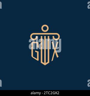 GX initial pour logo de cabinet d'avocats, logo d'avocat avec icône de pilier Illustration de Vecteur