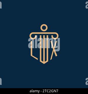 Initiale LX pour logo de cabinet d'avocats, logo d'avocat avec icône de pilier Illustration de Vecteur