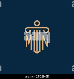 Mn initial pour le logo du cabinet d'avocats, logo d'avocat avec icône de pilier Illustration de Vecteur