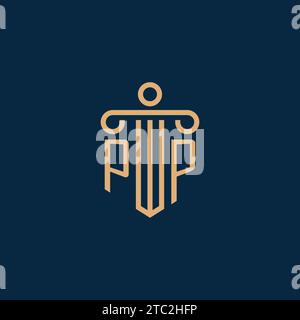 PP initial pour logo de cabinet d'avocats, logo d'avocat avec icône de pilier Illustration de Vecteur