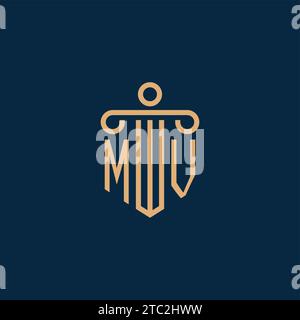 MV initiale pour le logo du cabinet d'avocats, logo d'avocat avec icône de pilier Illustration de Vecteur