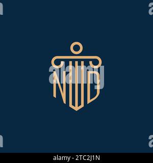 ND initiale pour le logo du cabinet d'avocats, logo de l'avocat avec l'icône de pilier Illustration de Vecteur
