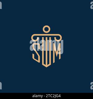 SM initial pour logo de cabinet d'avocats, logo d'avocat avec icône de pilier Illustration de Vecteur