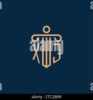 Initiale XJ pour le logo du cabinet d'avocats, logo de l'avocat avec icône de pilier Illustration de Vecteur