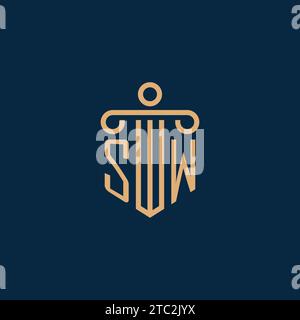 Initiale SW pour le logo du cabinet d'avocats, logo avocat avec icône de pilier Illustration de Vecteur