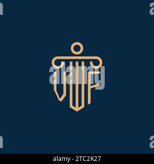 Initiale VF pour le logo du cabinet d'avocats, logo de l'avocat avec l'icône de pilier Illustration de Vecteur